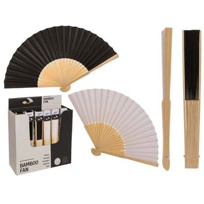 Fan, Black & White, approx. 21cm, made of bamboo,