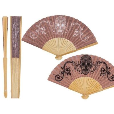 Fan, skull, 21 cm, made of bamboo,