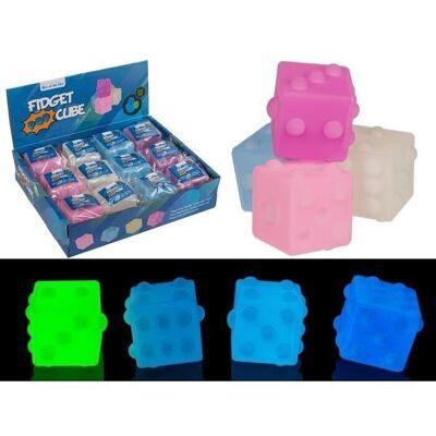 Fidget Pop Toy, Cube, Glow in the Dark, approx. 5 cm,