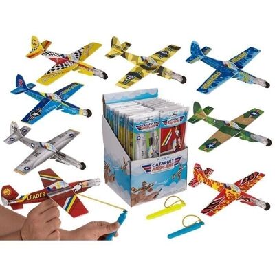 avión con catapulta de gomas, de unos 20 cm,