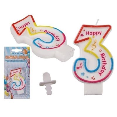 Birthday number candle, 3, approx. 7 x 1 cm,