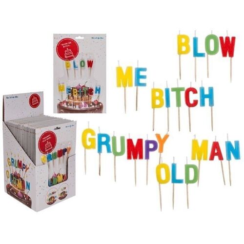 Geburtstagskerze, "Blow me Bitch"/"Grumpy old man"