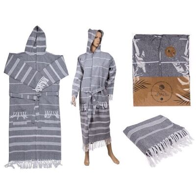 Grey/white fouta hammam bathrobe,