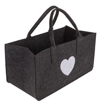 Sac en feutre gris pour bois de chauffage, coeur, 3