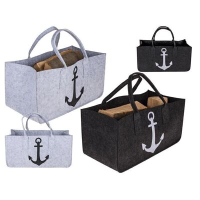 Gray felt bag for firewood, with anchor,