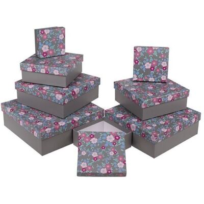 Gray gift box, spring flowers,