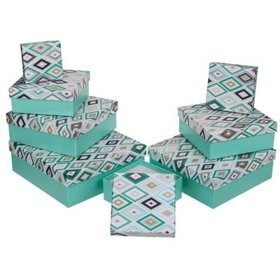 Caja de regalo verde con patrón de diamantes,