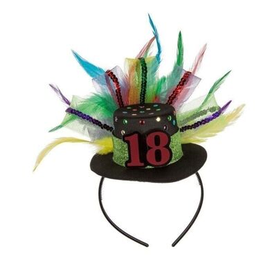 Headband with birthday hat - 18 & feathers,