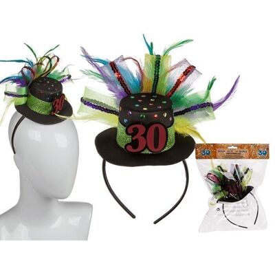 Bandeau avec chapeau d'anniversaire - 30 & plumes,