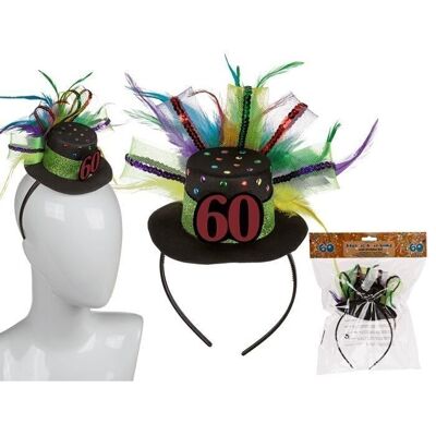 Headband with birthday hat - 60 & feathers,