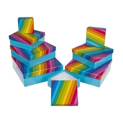 Light blue gift box with rainbow,