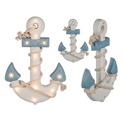 wooden anchor with rope & 12 warm white LEDs,