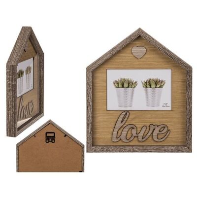 Wooden picture frame in house shape, Love,