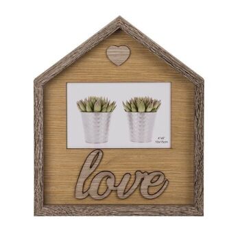 Cadre photo en bois en forme de maison, Love, 2
