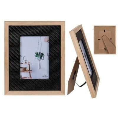 Cadre photo en bois, aspect rotin noir, 10 x 15 cm