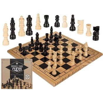 jeu de société en bois, échecs, environ 28,5 x 28,5 cm,