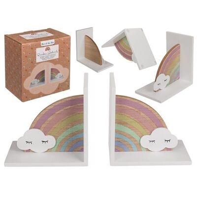 wooden bookend, rainbow with cloud,