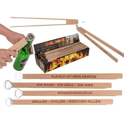 Wooden barbecue tongs with bottle opener, approx. 43 cm