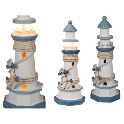 wooden lighthouse with 8 warm white LEDs,