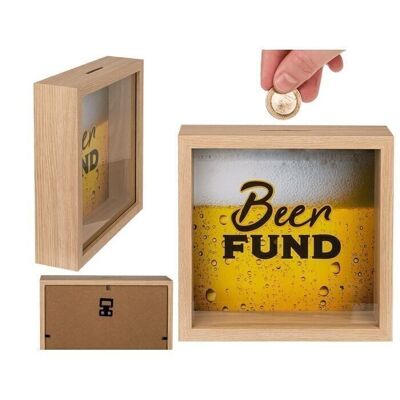 Hucha de madera, Fondo de cerveza, en el marco,