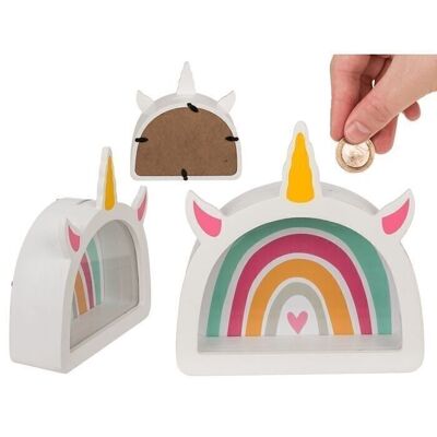 tirelire en bois, licorne arc-en-ciel,