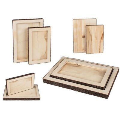 Wooden tray with tree bark, set of 2,