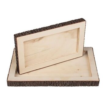 Plateau en bois avec écorce d'arbre, lot de 2, 4