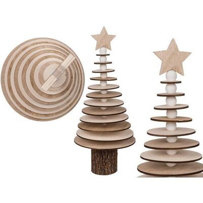 Wooden Christmas tree with a star on a stump base,