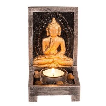 Photophore en bois, Bouddha avec pierres décoratives, 2
