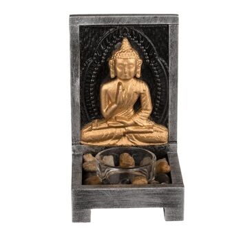Photophore en bois, Bouddha avec pierres décoratives, 4