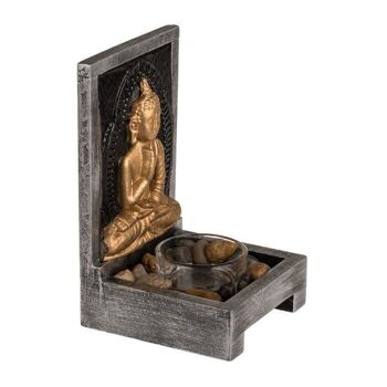 Photophore en bois, Bouddha avec pierres décoratives, 5