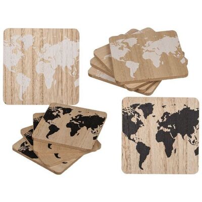 Wooden coaster, world map, approx. 9.5 x 9.5 cm