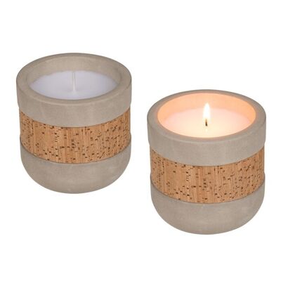 Candle in cement pot with cork decoration,