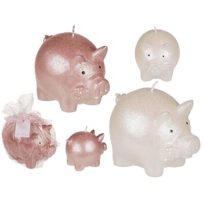 Candle, pig, metallic finish, pink & white