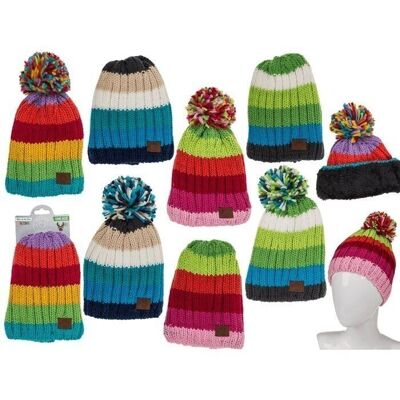 Children's cuddly hat with bobble, Rainbow Colours,