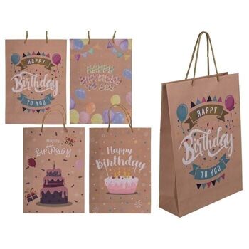 Sac cadeau en papier marron, Joyeux Anniversaire, 1