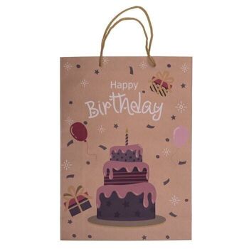 Sac cadeau en papier marron, Joyeux Anniversaire, 4