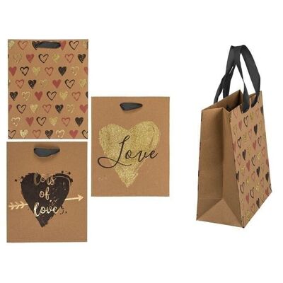 Kraft paper gift bag, hearts,