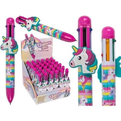 Bolígrafo, unicornio, con recambios de 6 colores,