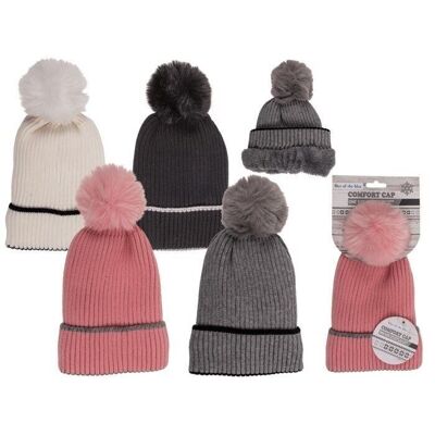 Snuggly hat with faux fur bobble, Pure,
