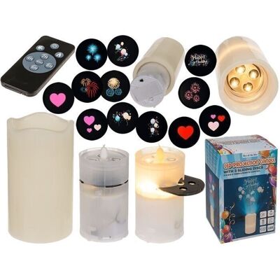 LED projection candle "Celebrations", 8 x 15 cm,