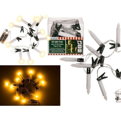 Lichterkette mit 10 LED-Kerzen, Timer & Clip,