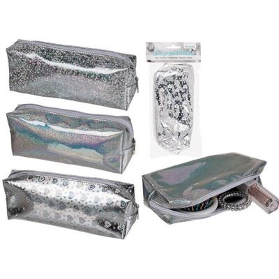 pencil case, holographic, silver glitter,