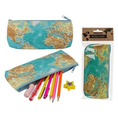 pencil case, world map, with zipper,