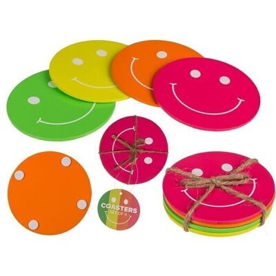 Sous-verres en MDF, Smile, D: 9 cm, lot de 4,