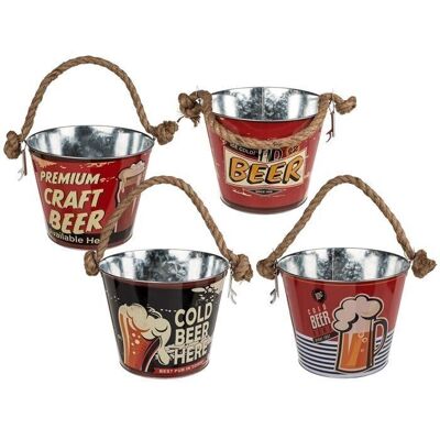 metal beer bucket with bottle opener, beer,