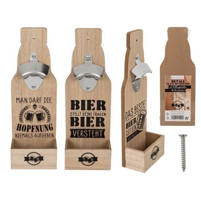 Metal bottle opener on wooden board with
