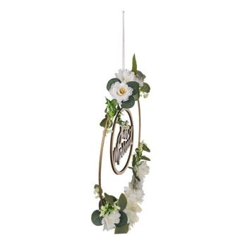 Couronne en métal, Just Married, avec décoration florale, 3