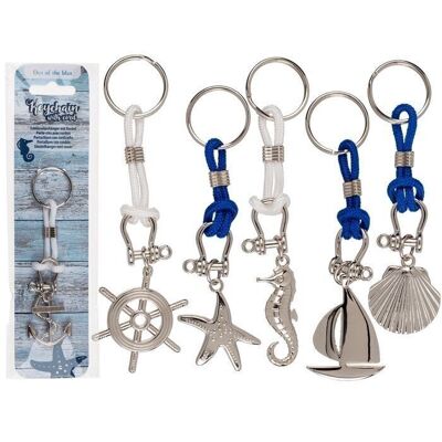 Metal key ring with cord, maritime,