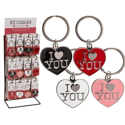 Metal keychain, heart with I love you,